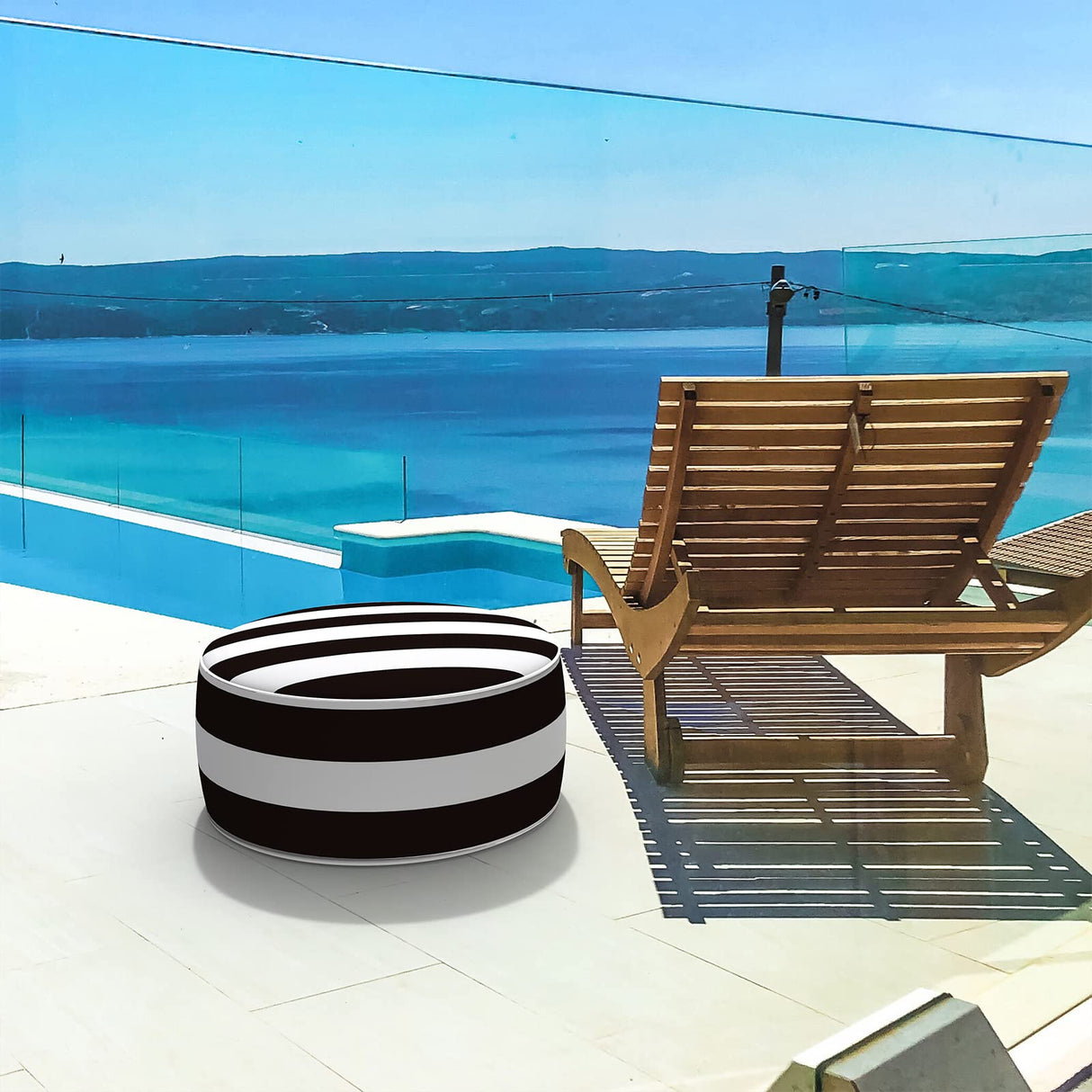 Outdoor Inflatable Ottoman, Fade-Resistant Round Footrest Stool D21”x H9”