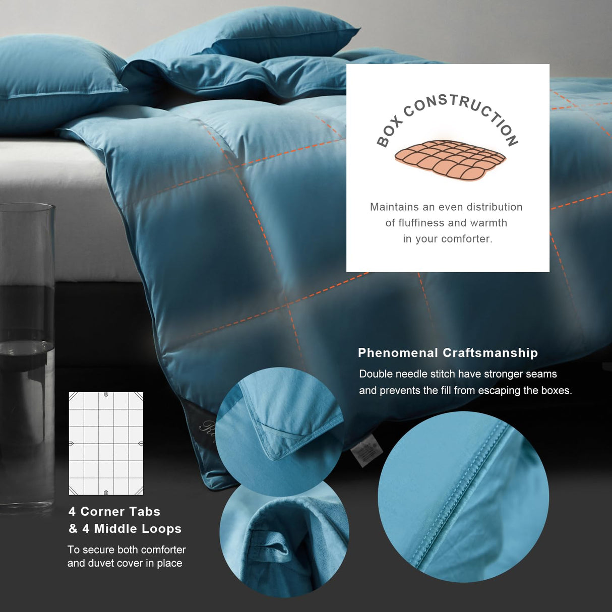 Premium Feathers Down Comforter King Size Heavyweight Thickened Turquoise 100% Cotton Cover