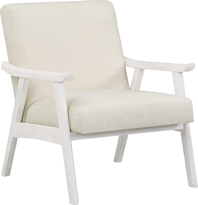 Home Furnishings Weldon Mid-Century Modern Armchair, Smoke Fabric with Antique White Finished Frame