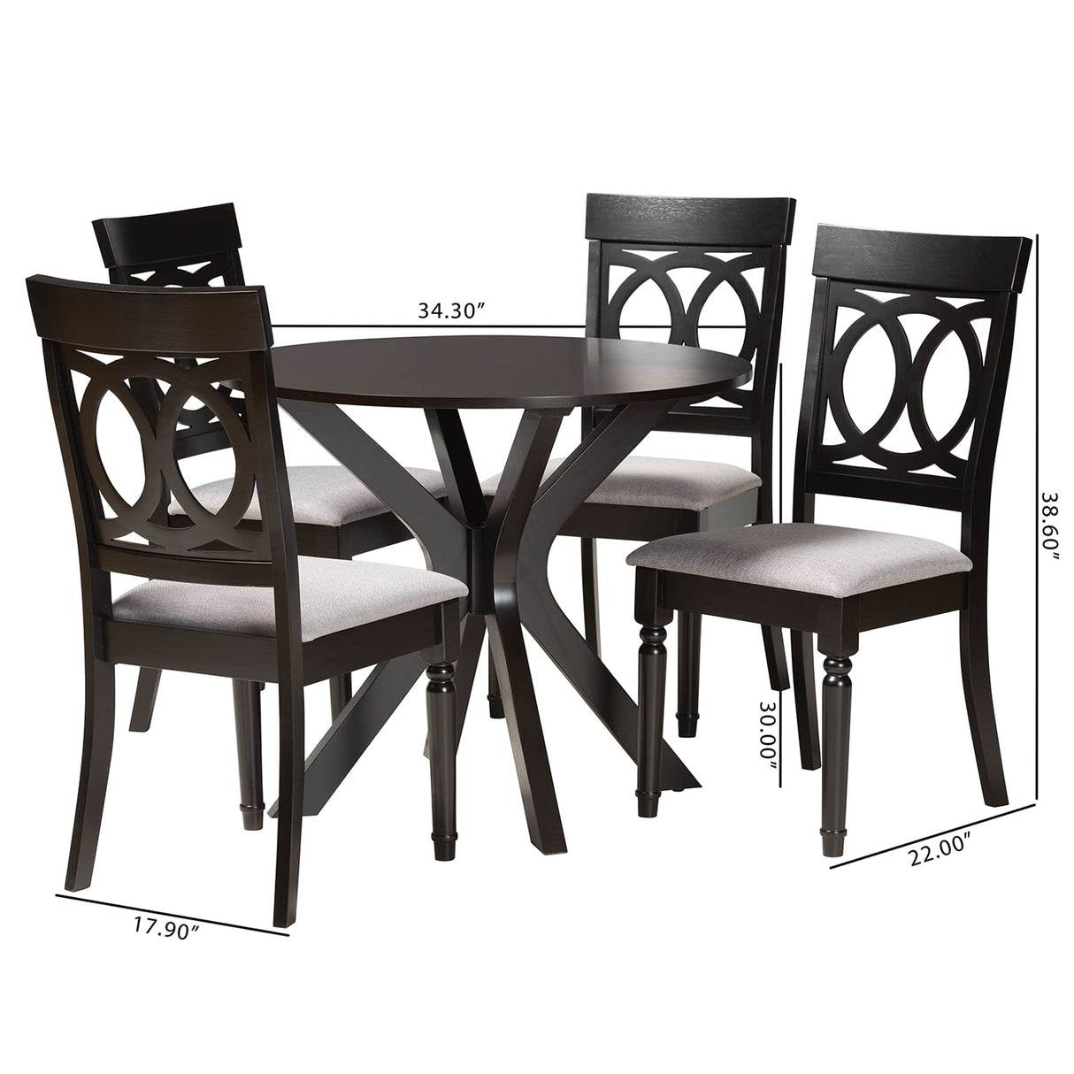 Jessie Dining Set, 5-Piece, Grey/Dark Brown