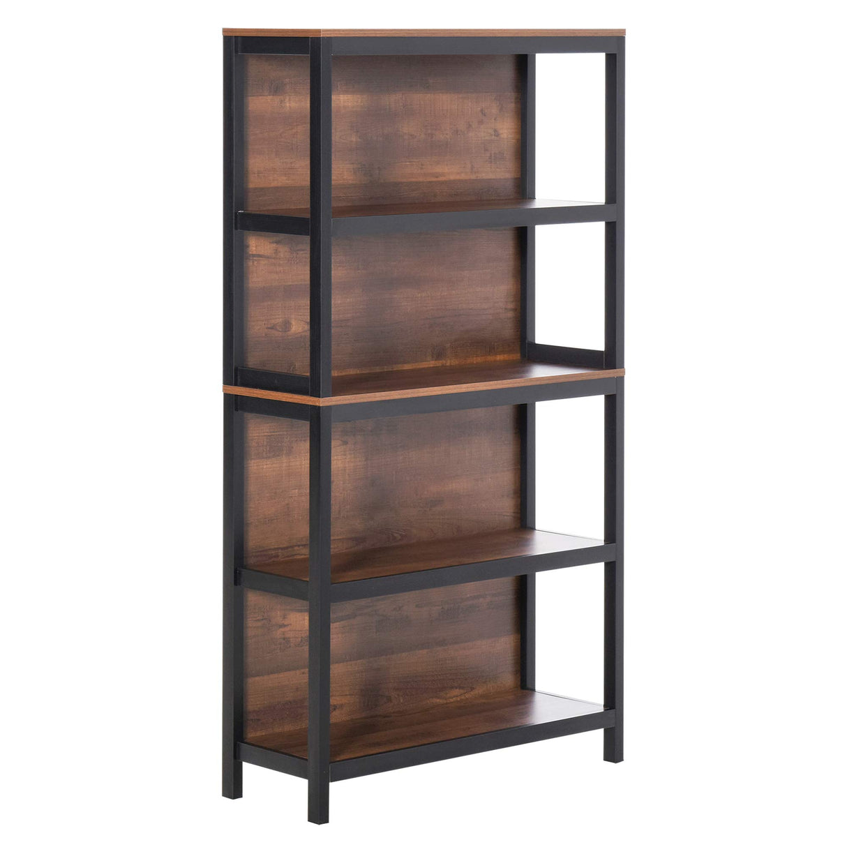 Shelves for Storage, 4 Tier Bookshelf Utility Organizer with Back Support and Anti-Topple Design, Walnut/Black