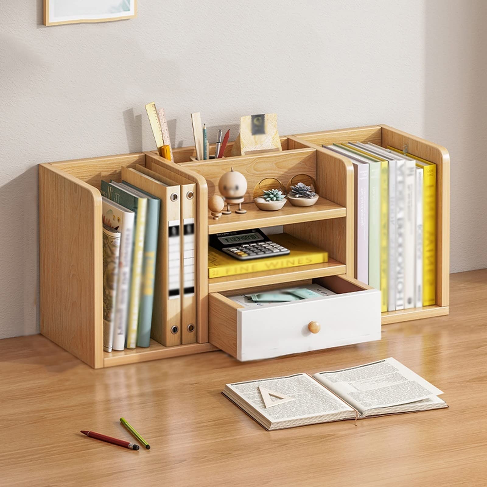 Small Bookcase Desktop Wood Bookshelf Desk Organizer Display Rack