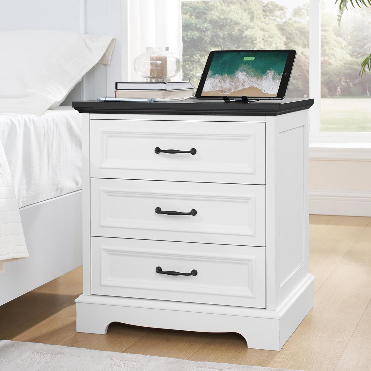 Nightstand with 3 Drawers,Wood Night Stand