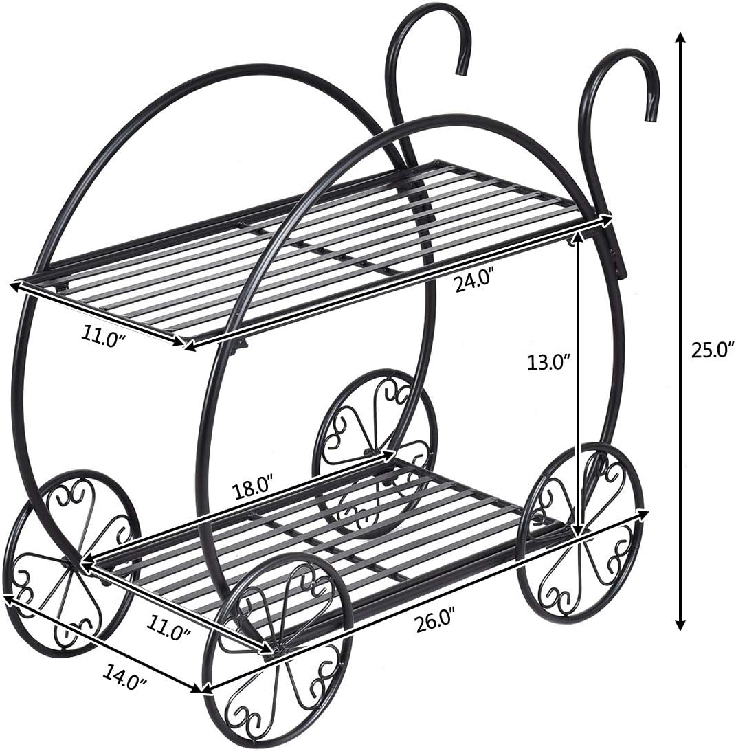 Elegant 2-Tier Garden Cart with Decorative Wheels