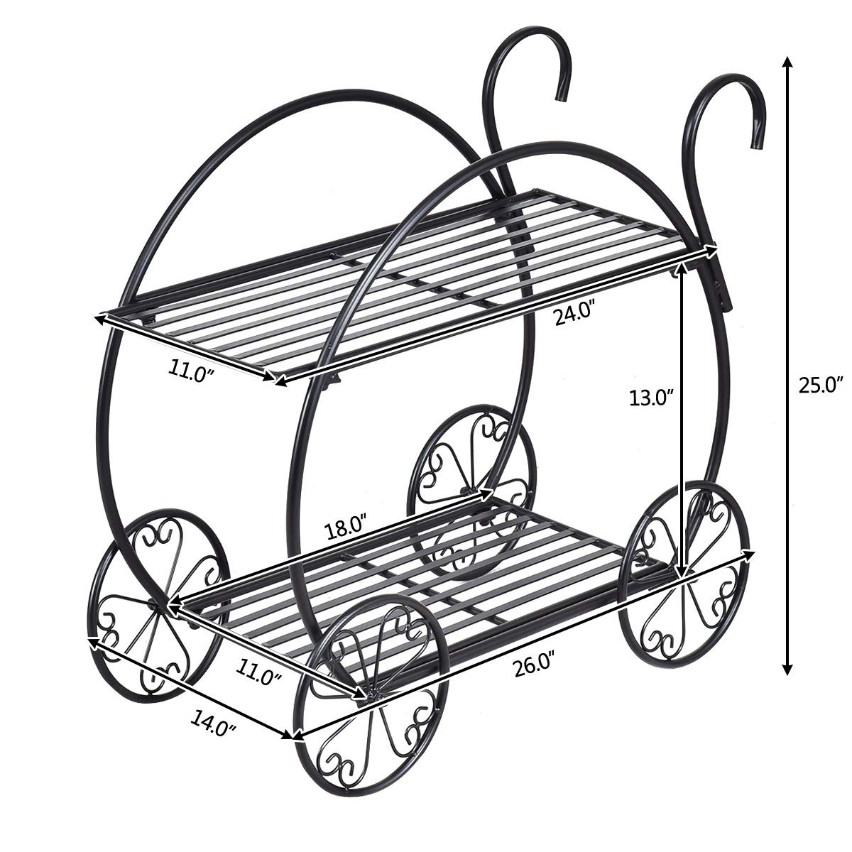 Elegant 2-Tier Garden Cart with Decorative Wheels