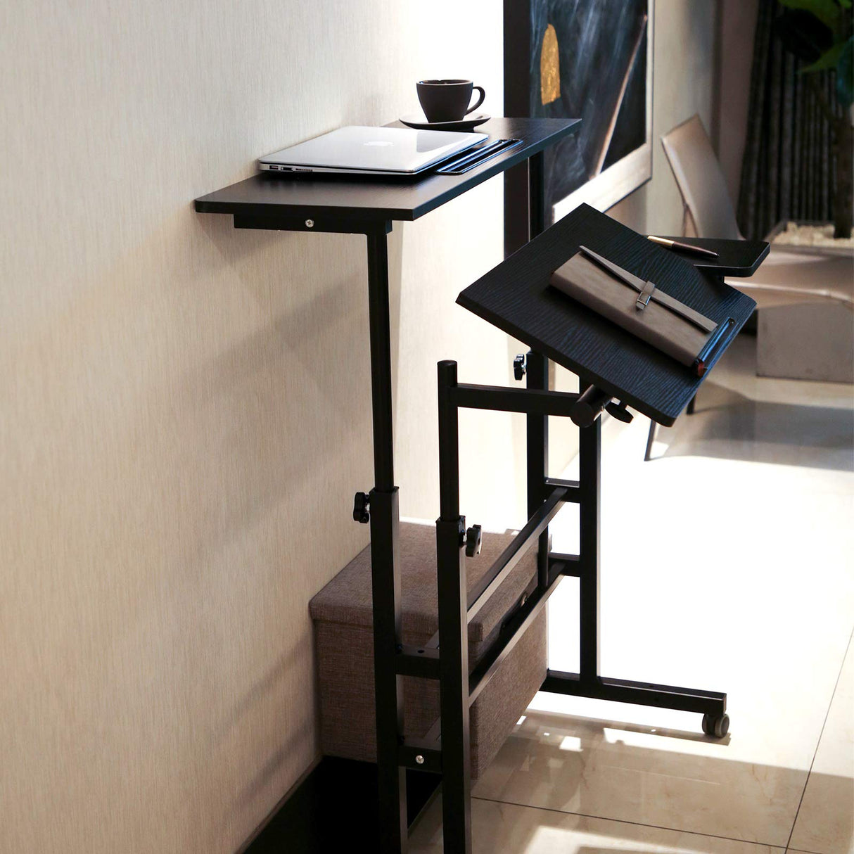 Portable Standing Desk, Small Standing Desk with Wheels Standing Laptop Desk Mobile