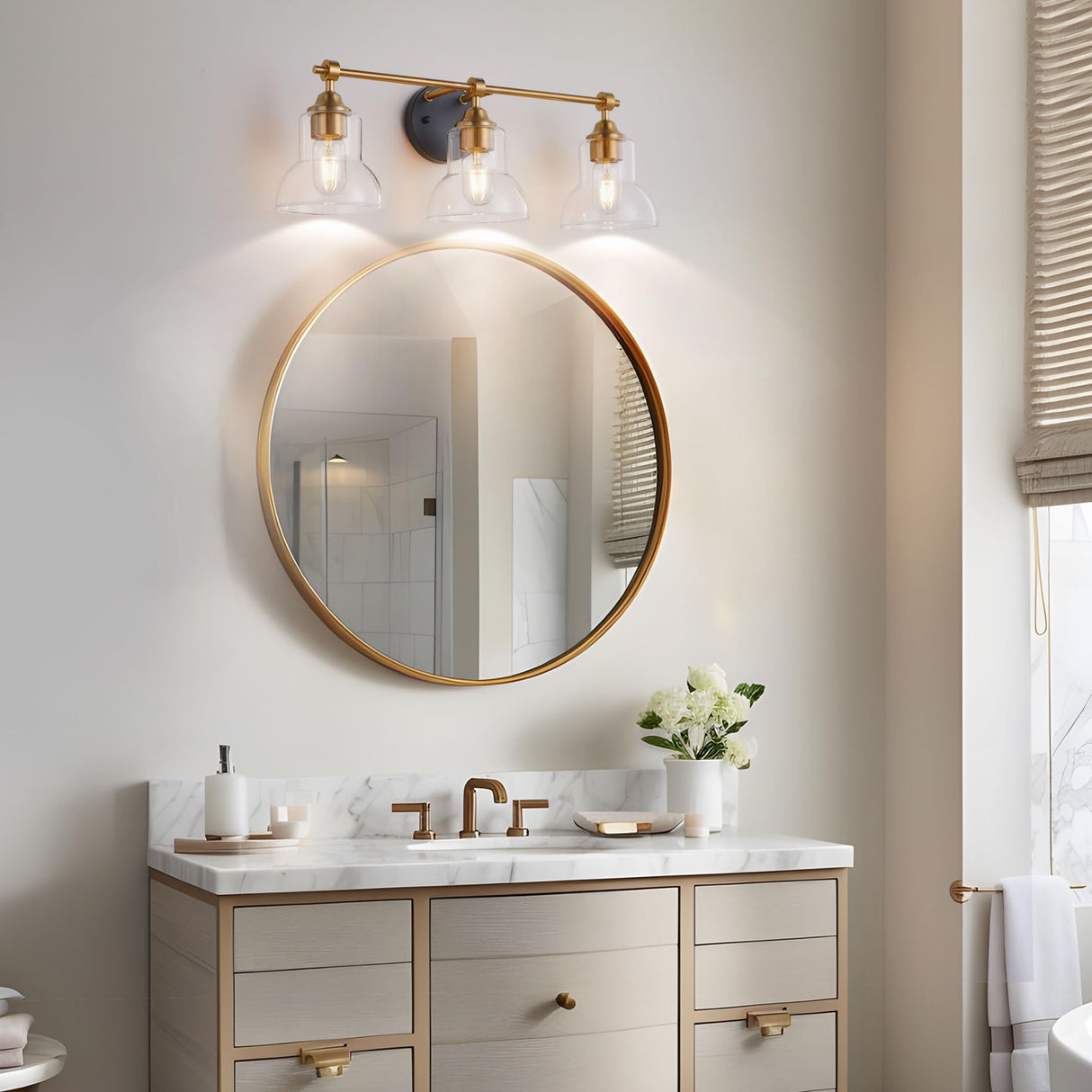 3 Light Bathroom Vanity Light Black and Gold, Modern Bathroom Light Fixtures Over Mirror
