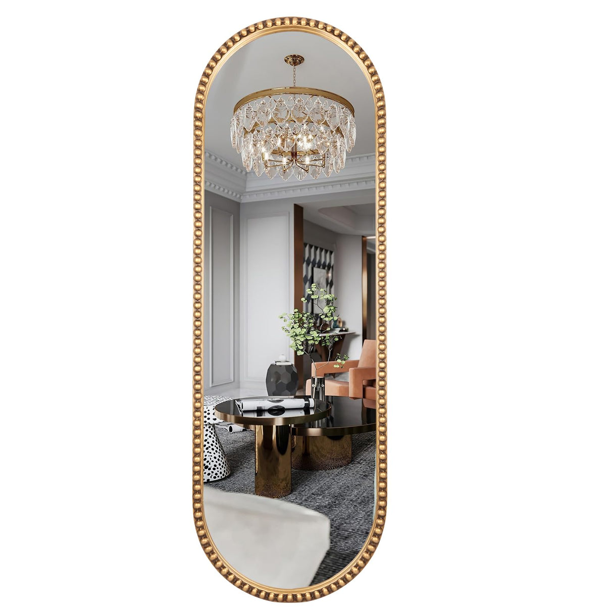 Oval Full Length Mirror, Metal Beaded Frame Mirror