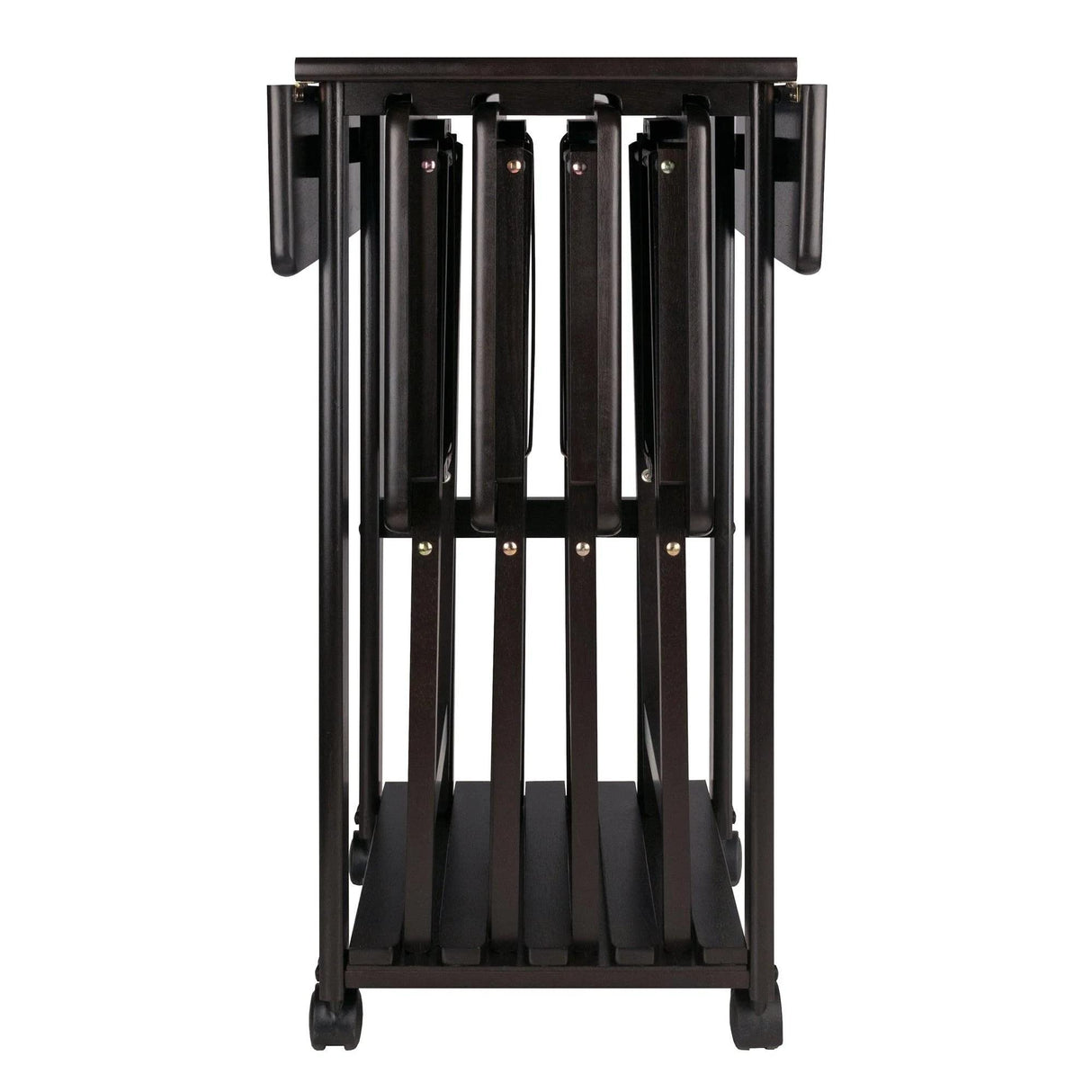 Sofia 5-Piece Folding Snack Tray Table Set – Double Drop Leaf with Coffee Finish