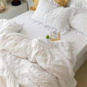 White Ruffled Bedding-2 Pieces Twin Seersucker Duvet Cover Textured Stripe Style, Soft