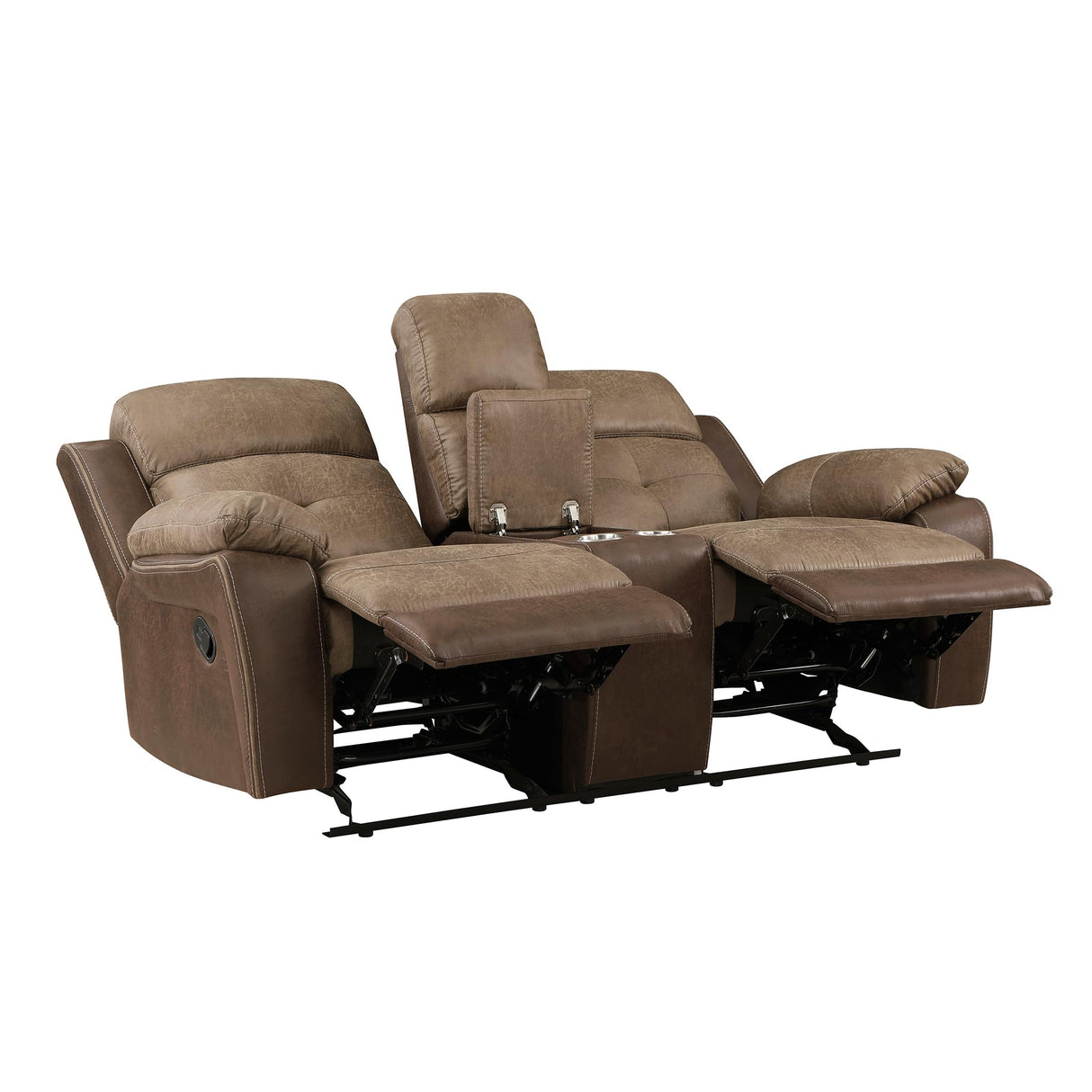 Marianna Polished Microfiber Double Glider Reclining Loveseat, Brown