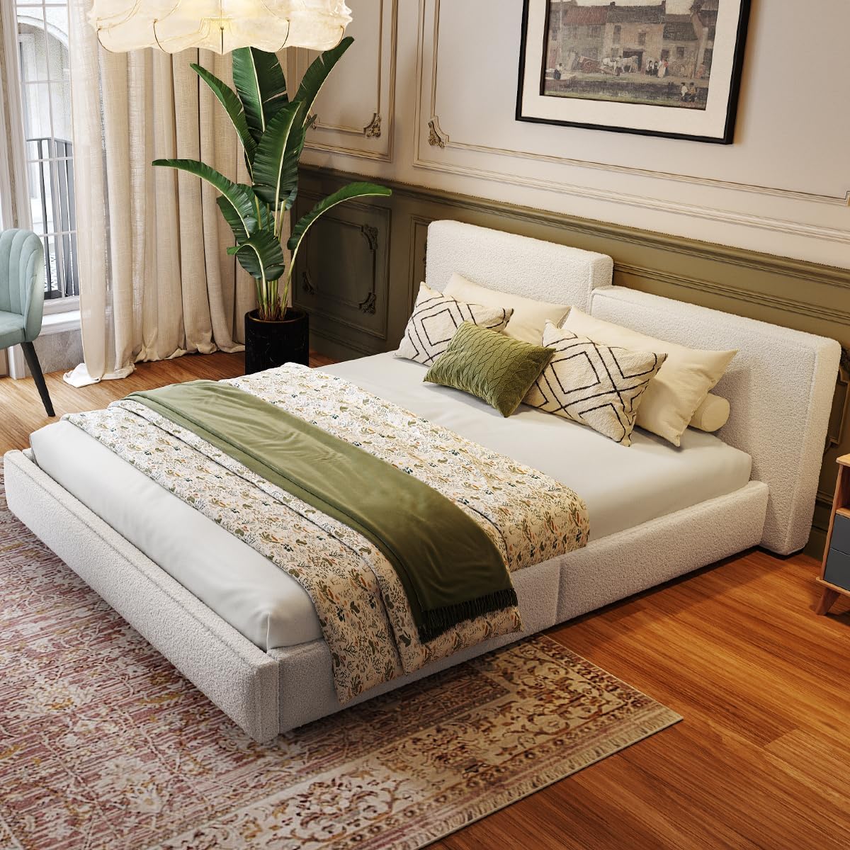 Full Size Velvet Bed Frame,Vertical Channel Tufted Wingback Headboard