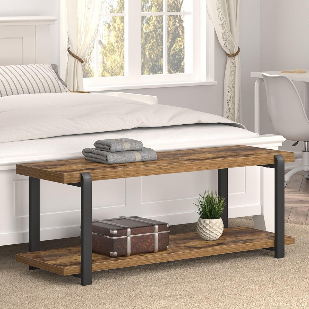 Entryway Bench, Industrial Shoe Storage Bench