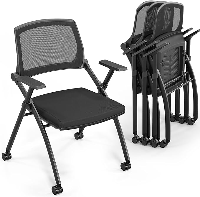 6 Pack Stackable Conference Room Chairs with Wheels, Folding Office Chair