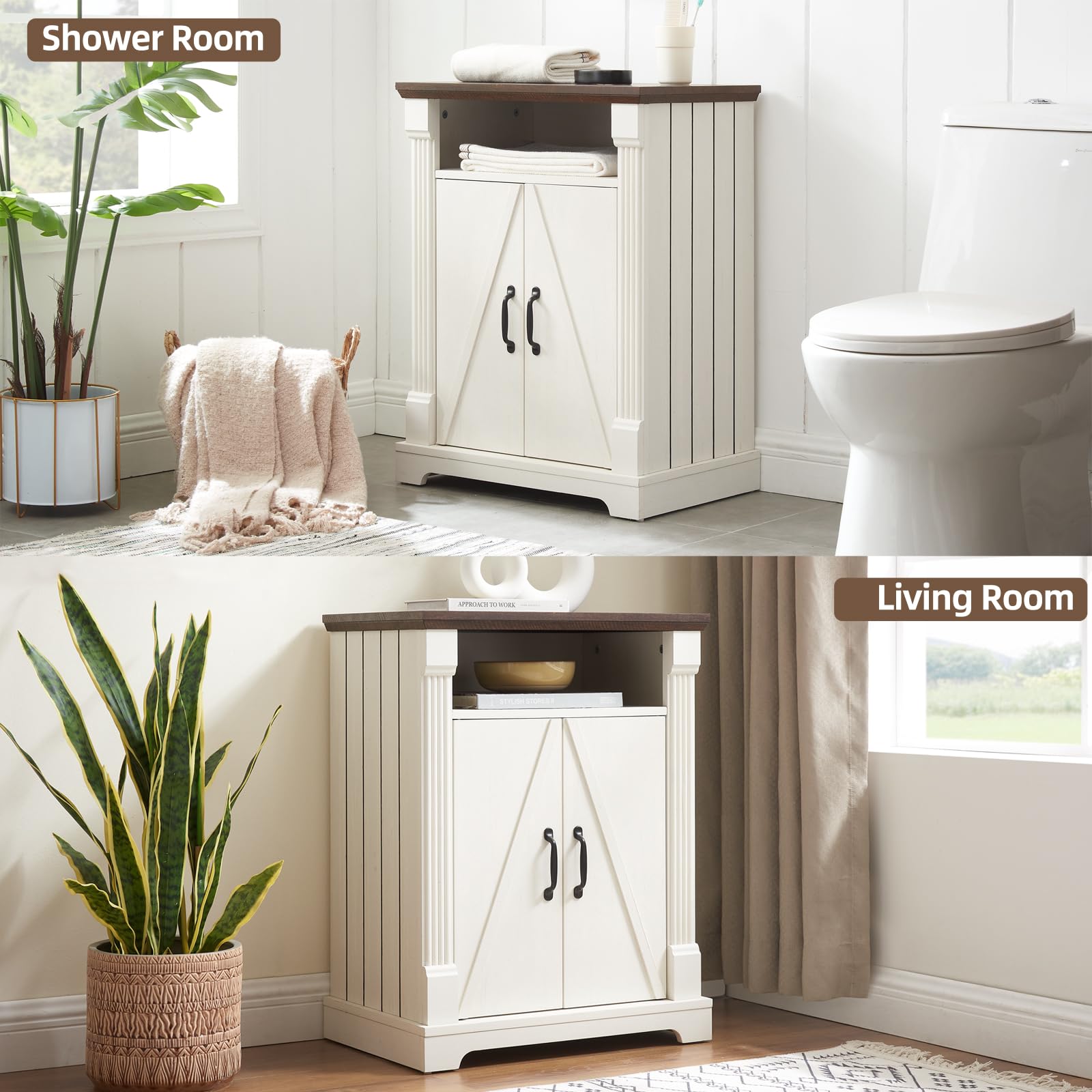 Farmhouse Bathroom Floor Cabinet, Freestanding Storage Cabinet