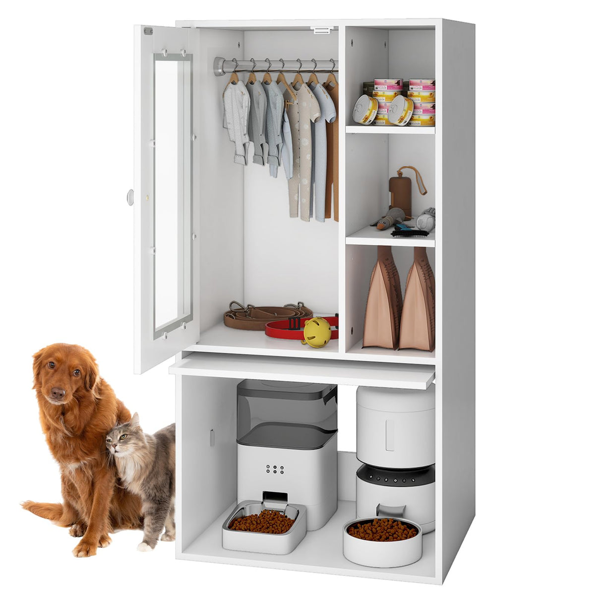 Dog & Cat Feeding Station with Automatic Feeder Storage