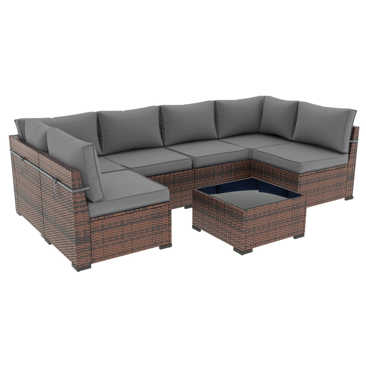 7 Pieces Patio Furniture Set, Outdoor Furniture Sectional Sofa Set with Slanted Back