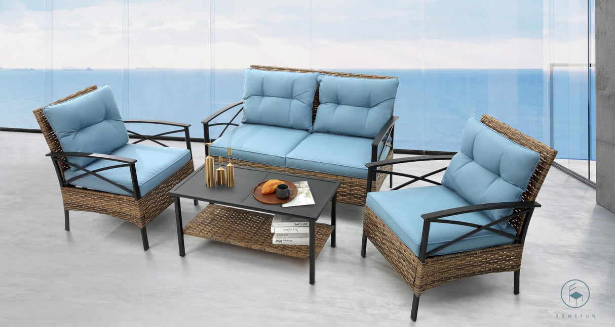 Outdoor Patio Furniture Set, 4 Piece Wicker Conversation Sets