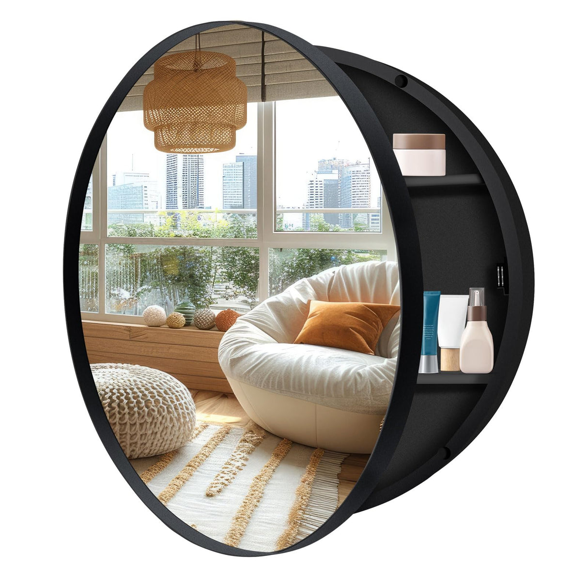 Round Medicine Cabinet with Mirror,Farmhouse Black Bathroom Medicine Cabinet for Wall