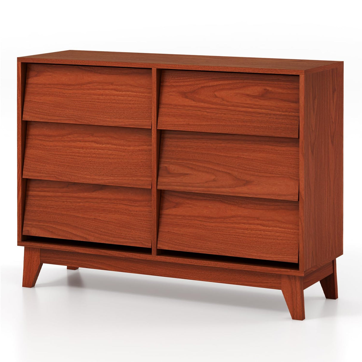 Mid Century Modern Dresser, Wooden 6 Drawers Chest of Drawer for Bedroom