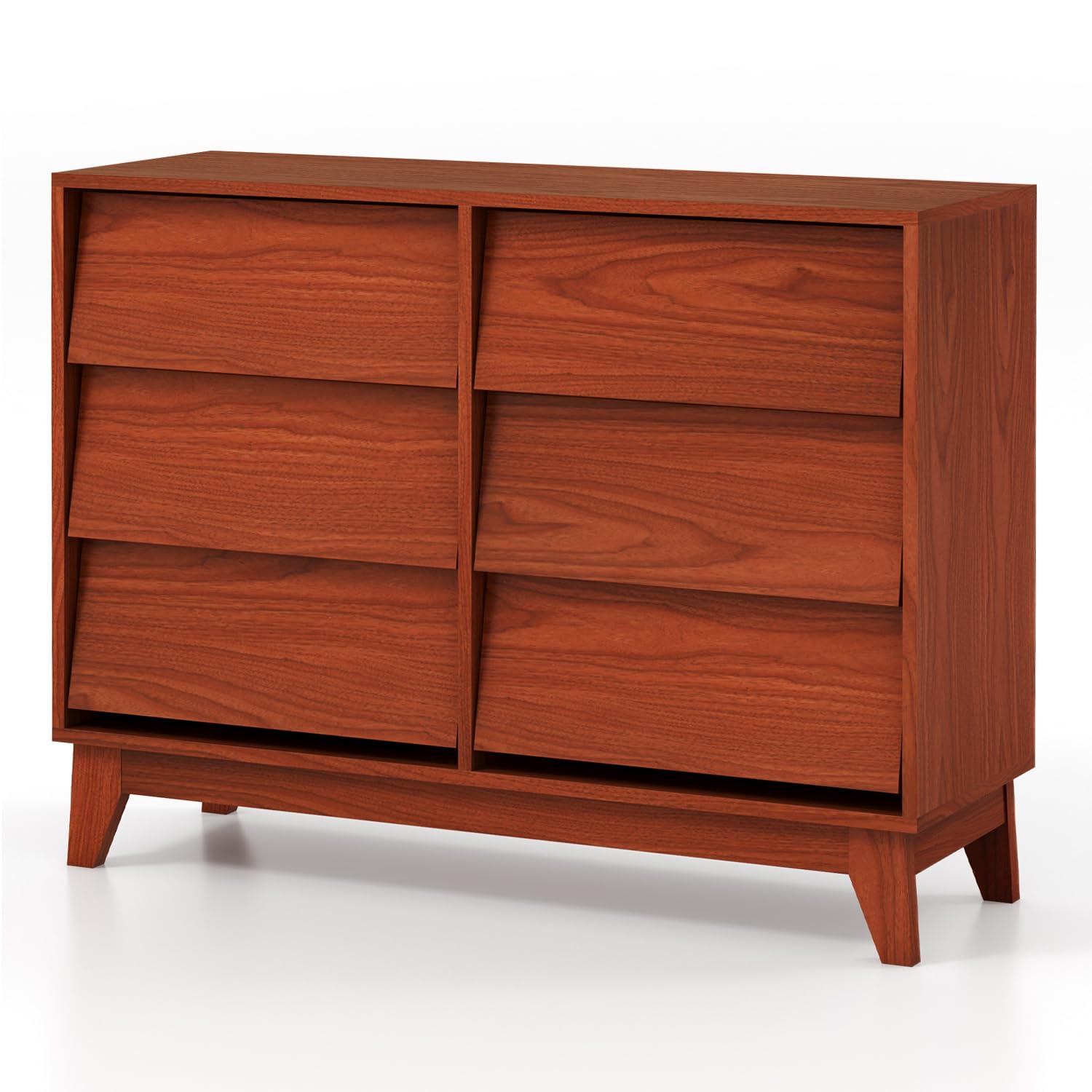 Mid Century Modern Dresser, Wooden 6 Drawers Chest of Drawer for Bedroom