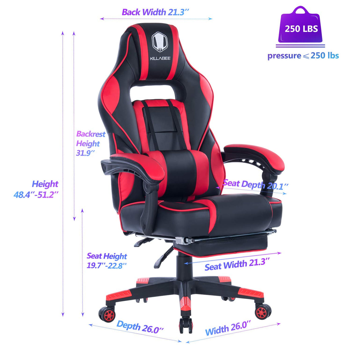 Massage Gaming Chair with Retractable Footrest - High Back PU Leather Racing Style
