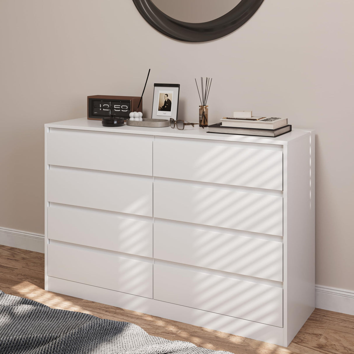 White Dresser for Bedroom with 8 Drawers