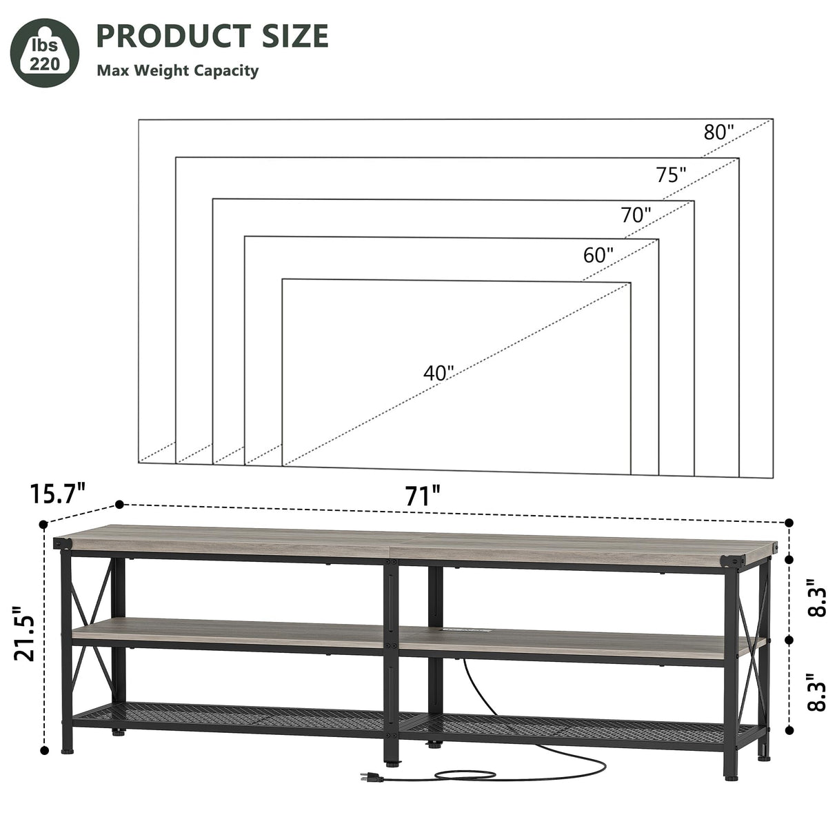 LED TV Stand, Entertainment Center for 80 inch TV Media Console Table, Gaming TV Stand