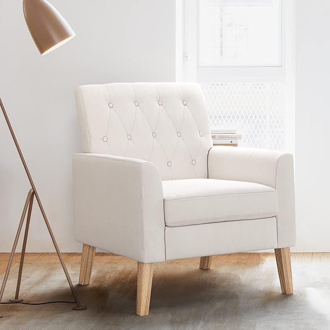 Linen Color Linen Accent Chair 18.5" H, Button Tufted Upholstered Modern Armchair
