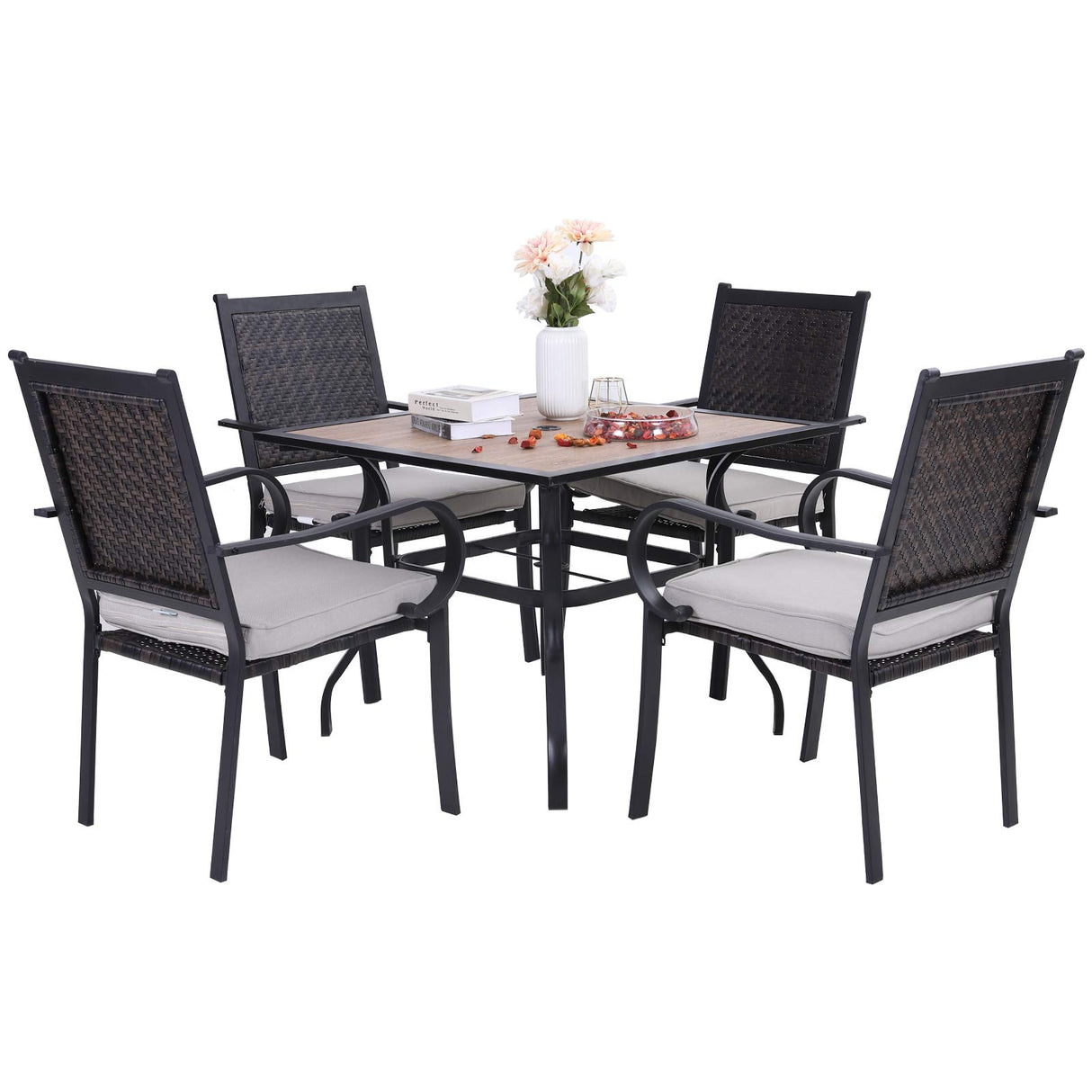Outdoor Dining Set Wicker 5 Pieces Patio Rattan Furniture Set