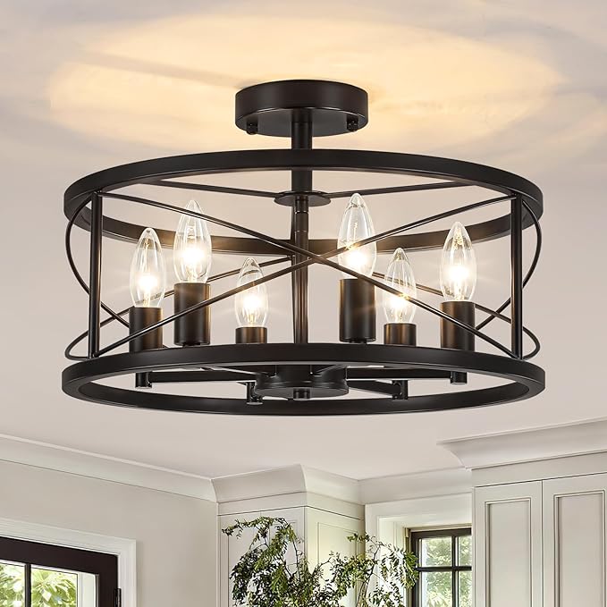 4-Light Modern Ceiling Light, Black Gold Semi Flush Mount Ceiling Light, Hallway Light