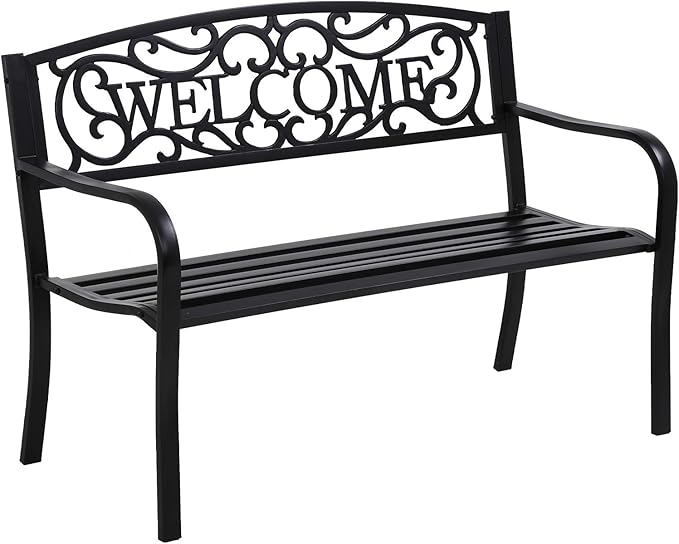 50" Patio Garden Bench Park Yard Outdoor Furniture Steel Frame Porch Chair