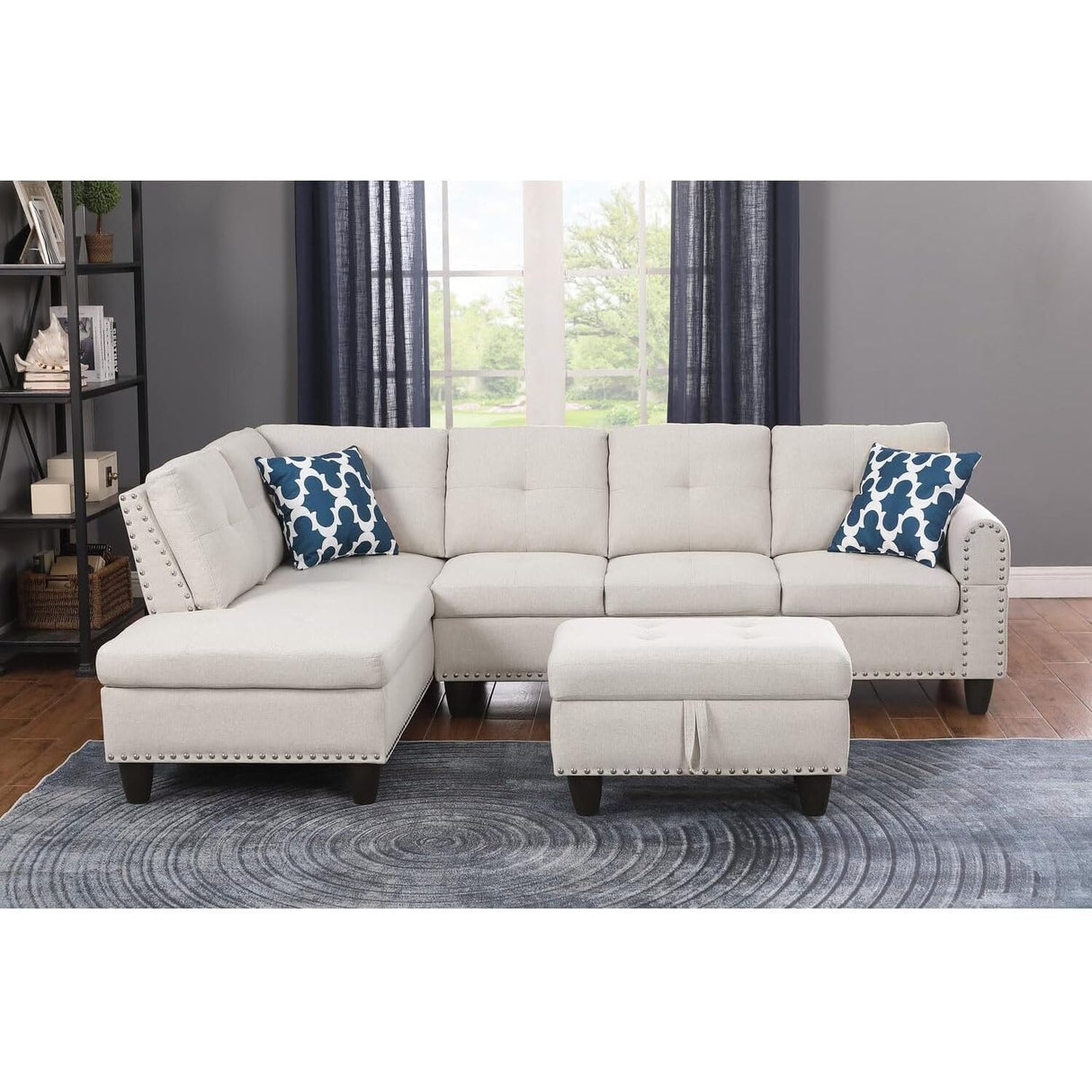 Sophisticated Simplicity Sectional Sofa with Ottoman, Living Room Set