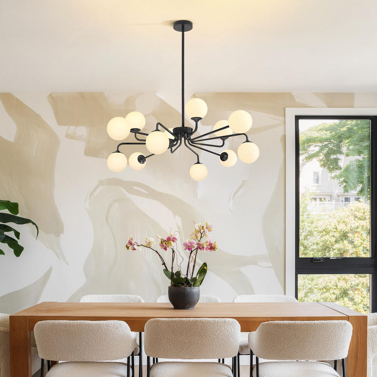 Lighting Black Sputnik Ceiling Light Fixture Modern Glass Ball Chandelier Globe Pendant Light 12-Light