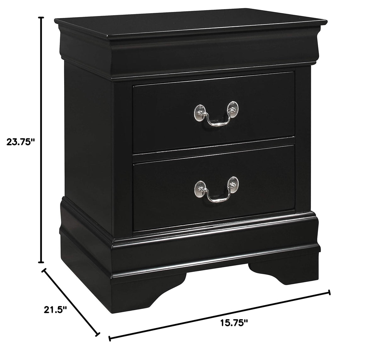 2-Drawer Black Nightstand