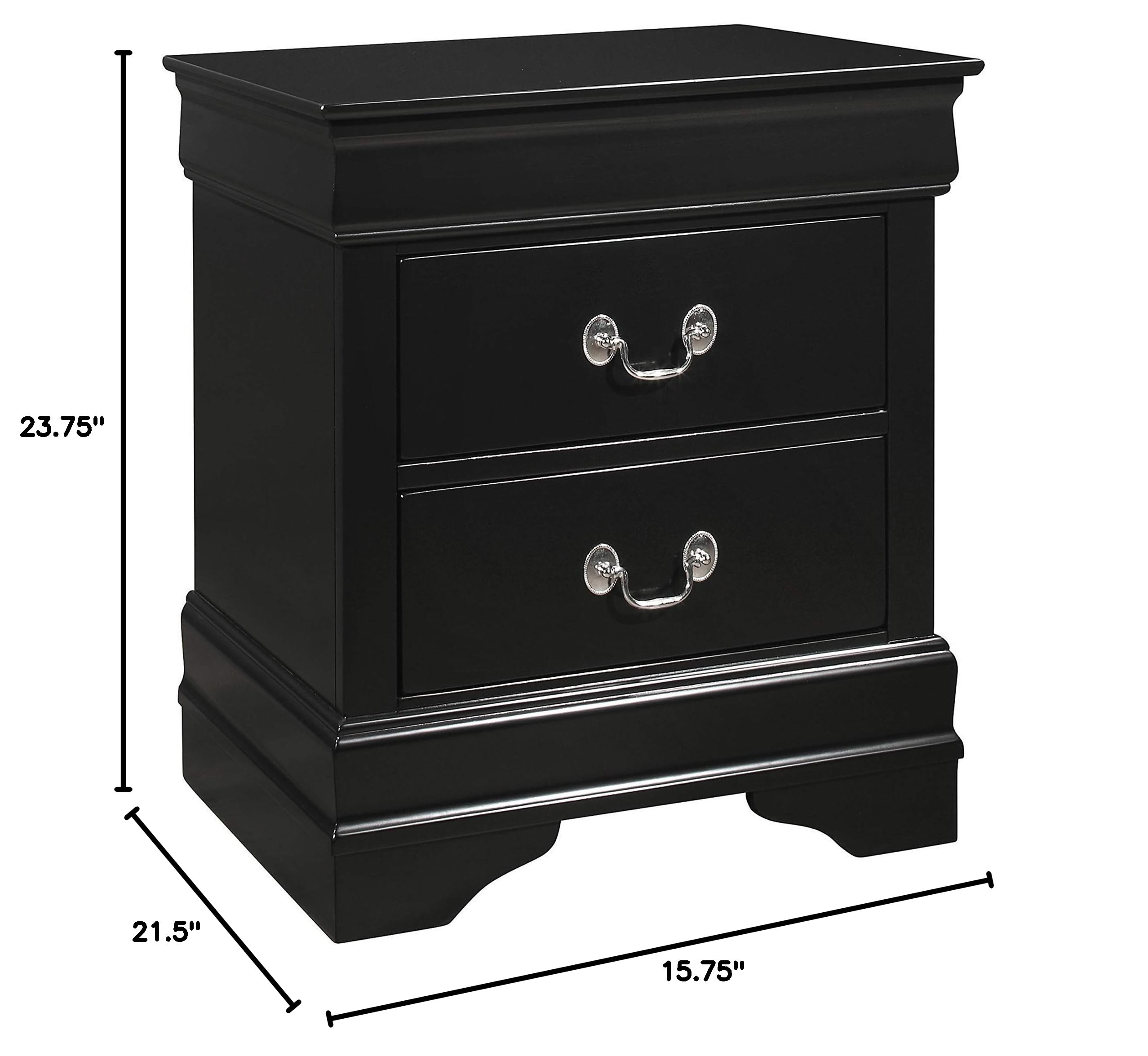 2-Drawer Black Nightstand