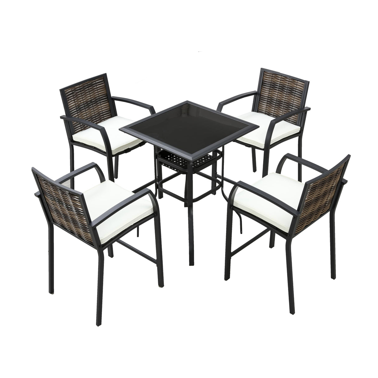 5 PCS Patio Bar Set with 4 Swivel Height Chairs & 1 Square Classic Black Table for Garden