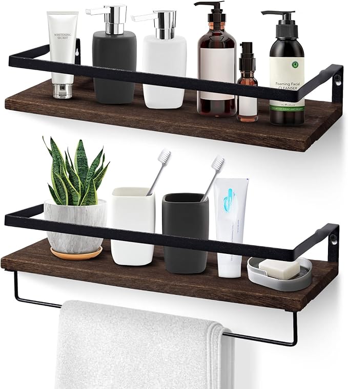Floating Shelves, Solid Wood Wall Mounted Shelf for Bathroom