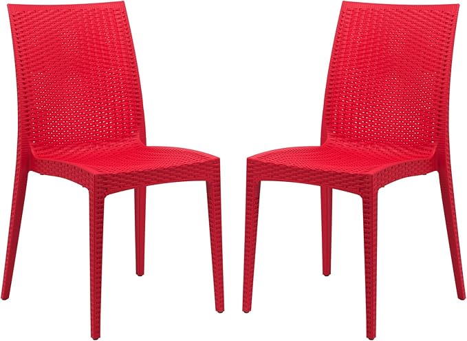 Modern Weave Design Mace Indoor/Outdoor Dining Chair (Set of 2), Black