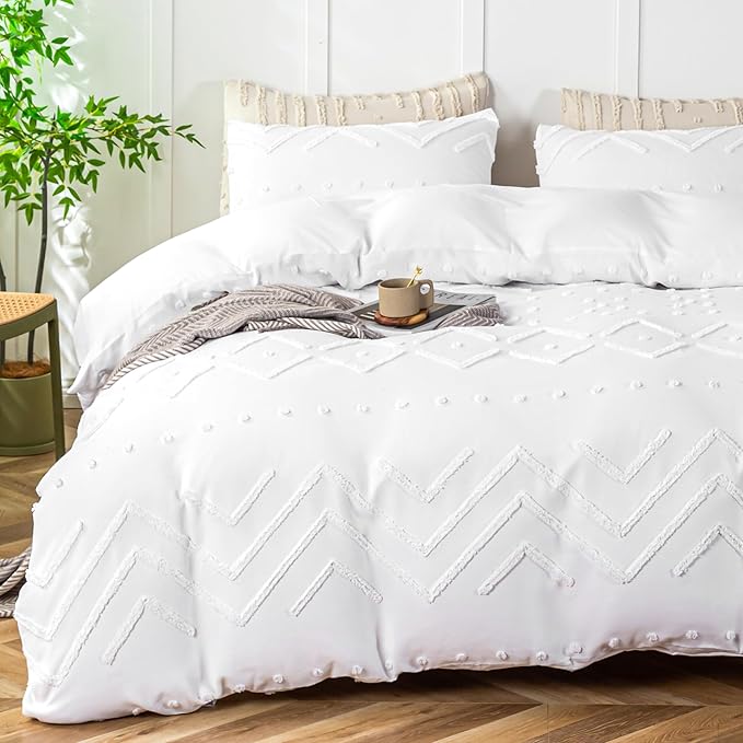 Boho Duvet Cover Set, 3 Pieces Tufted Comforter Set for All Season, Textured Duvet Cover