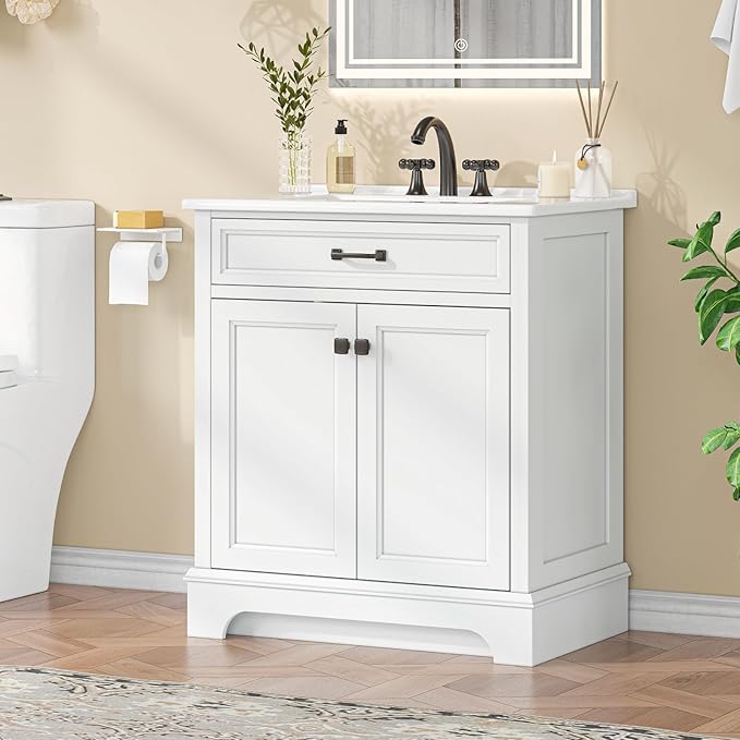 30" Bathroom Vanity with Ceramic Sink Combo, Modern Freestanding Bathroom Vanities