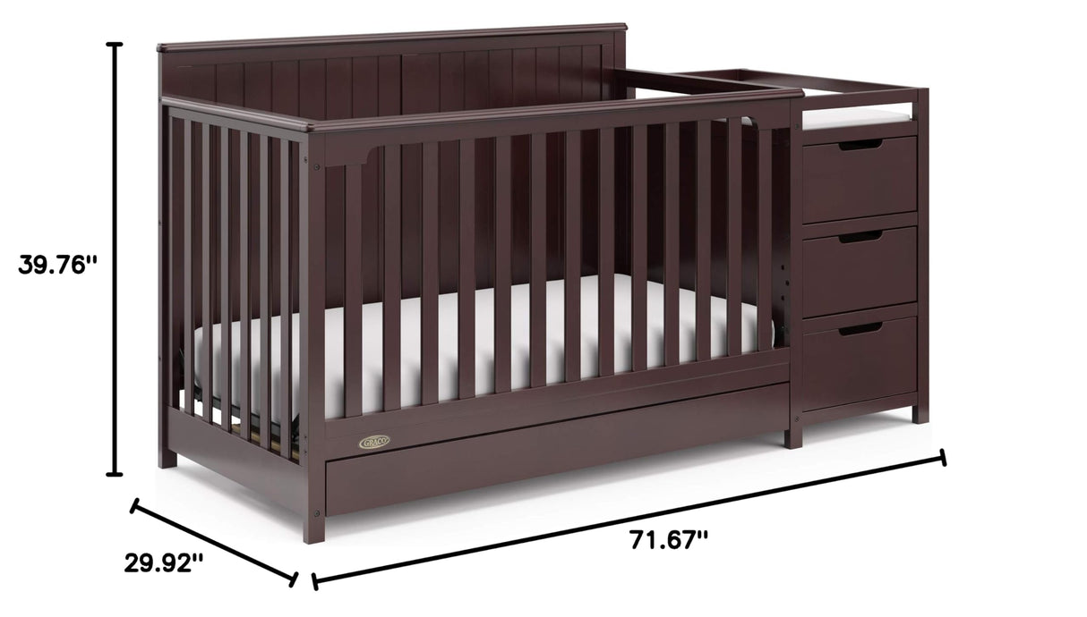 Graco Hadley 5-in-1 Convertible Crib and Changer with Drawer (Espresso) – GREENGUARD Gold Certified, Crib and Changing -Table Combo with Drawer, Includes Baby Changing Pad, Converts to Full-Size Bed