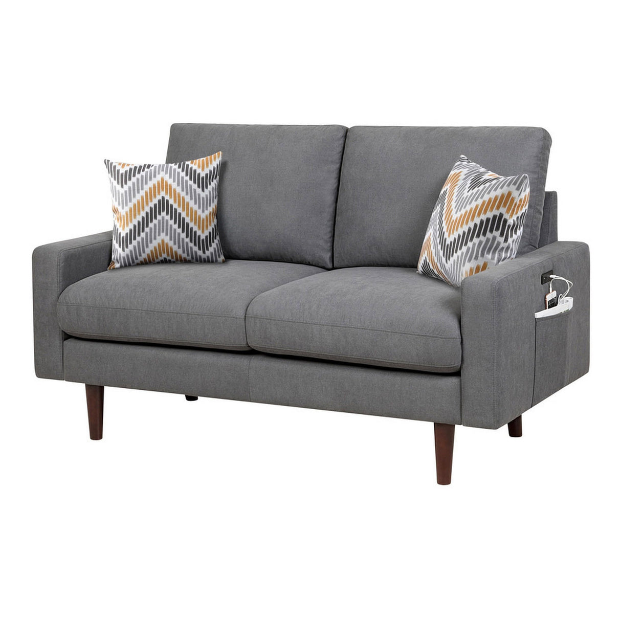 Benjara NIU 59 Inch Loveseat, 2 Throw Pillows, Cushioned Seats