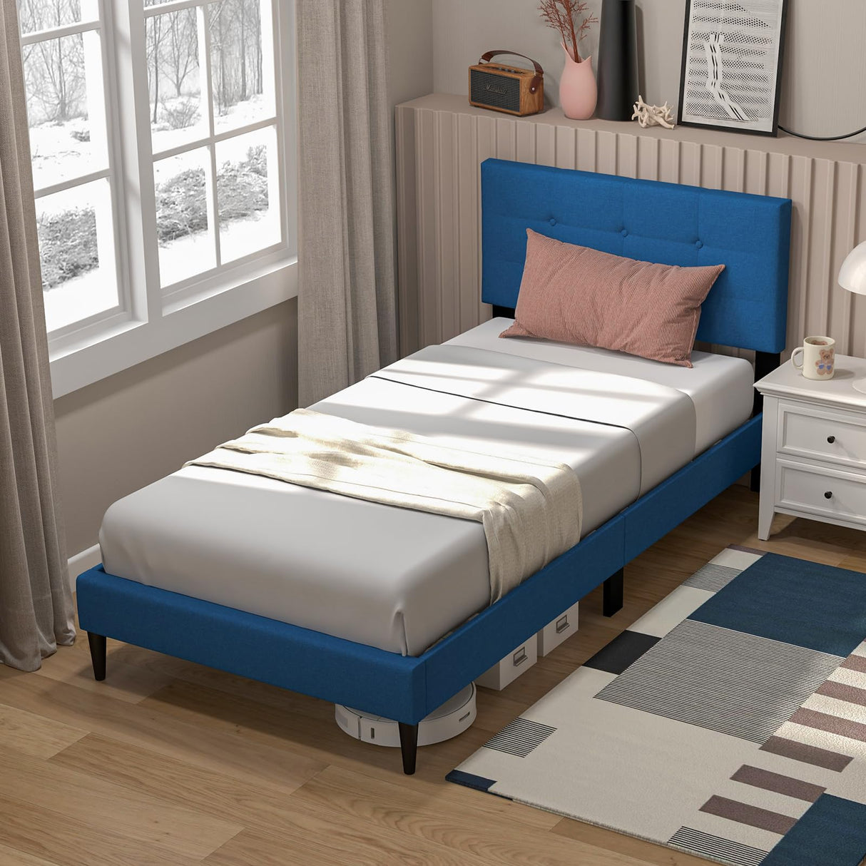Twin Size Upholstered Platform Bed Frame