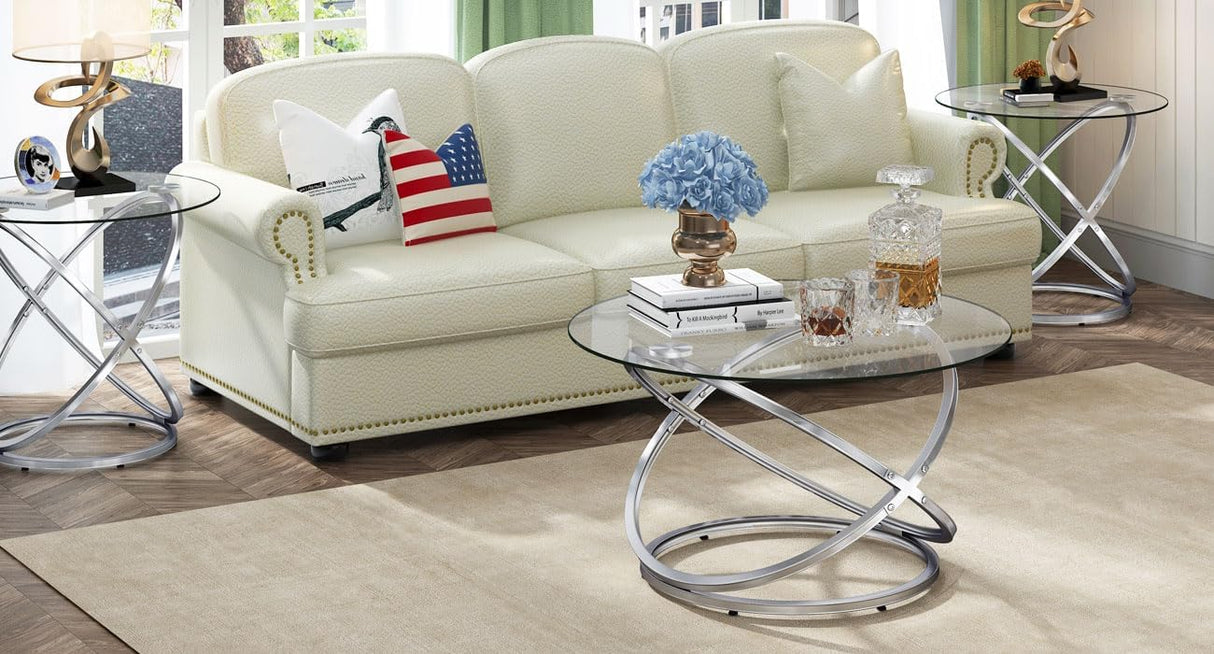 Round Coffee Table, Glass Coffee Tables for Living Room, Modern Coffee Table