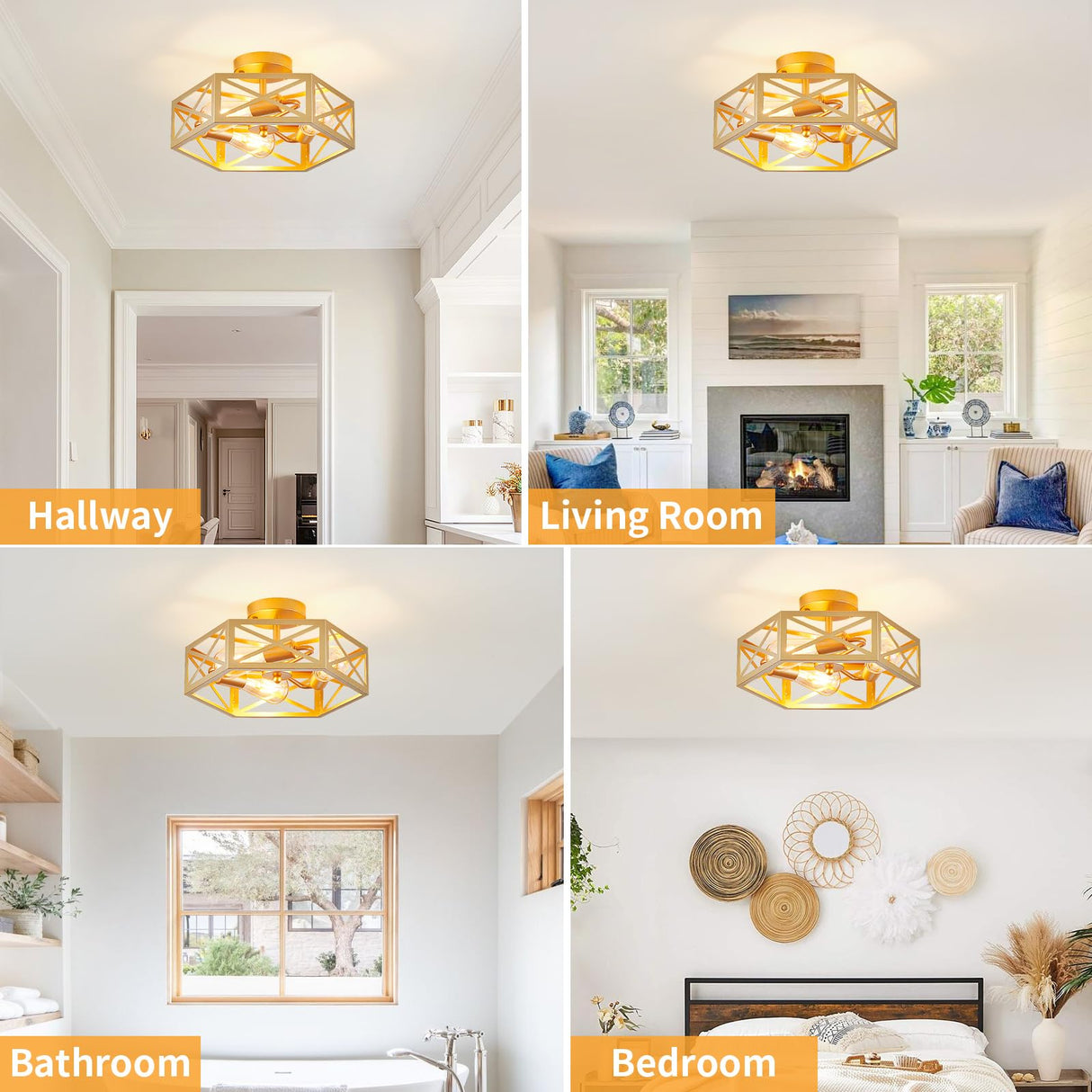 Modern Gold Flush Mount Light Fixture, 3 Light Hallway Light Fixtures