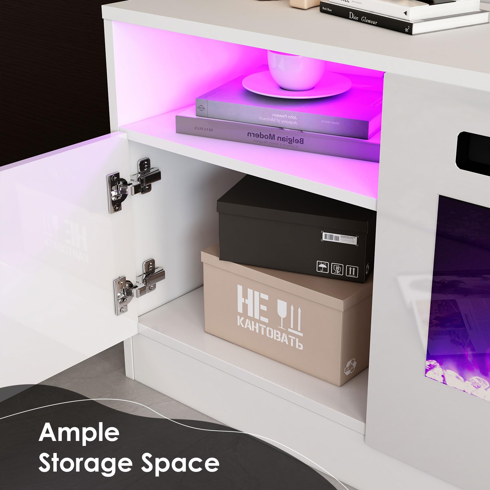 80" TV Stand with 40" Electric Fireplace Large Modern Matte Texture Media