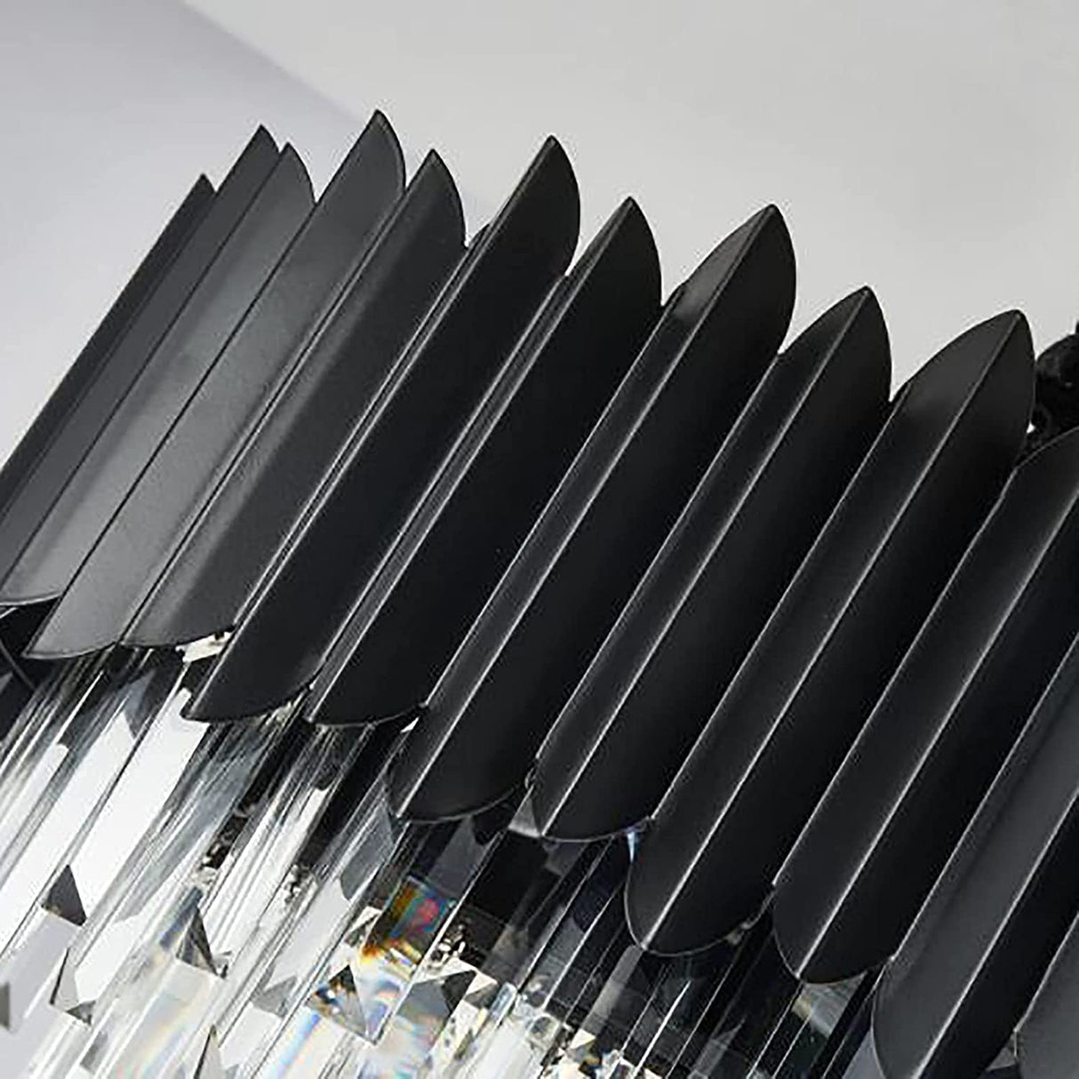 Crystal Chandeliers,Black Round Chandelier Light Fixture,2-Tier Raindrop Ceiling Light