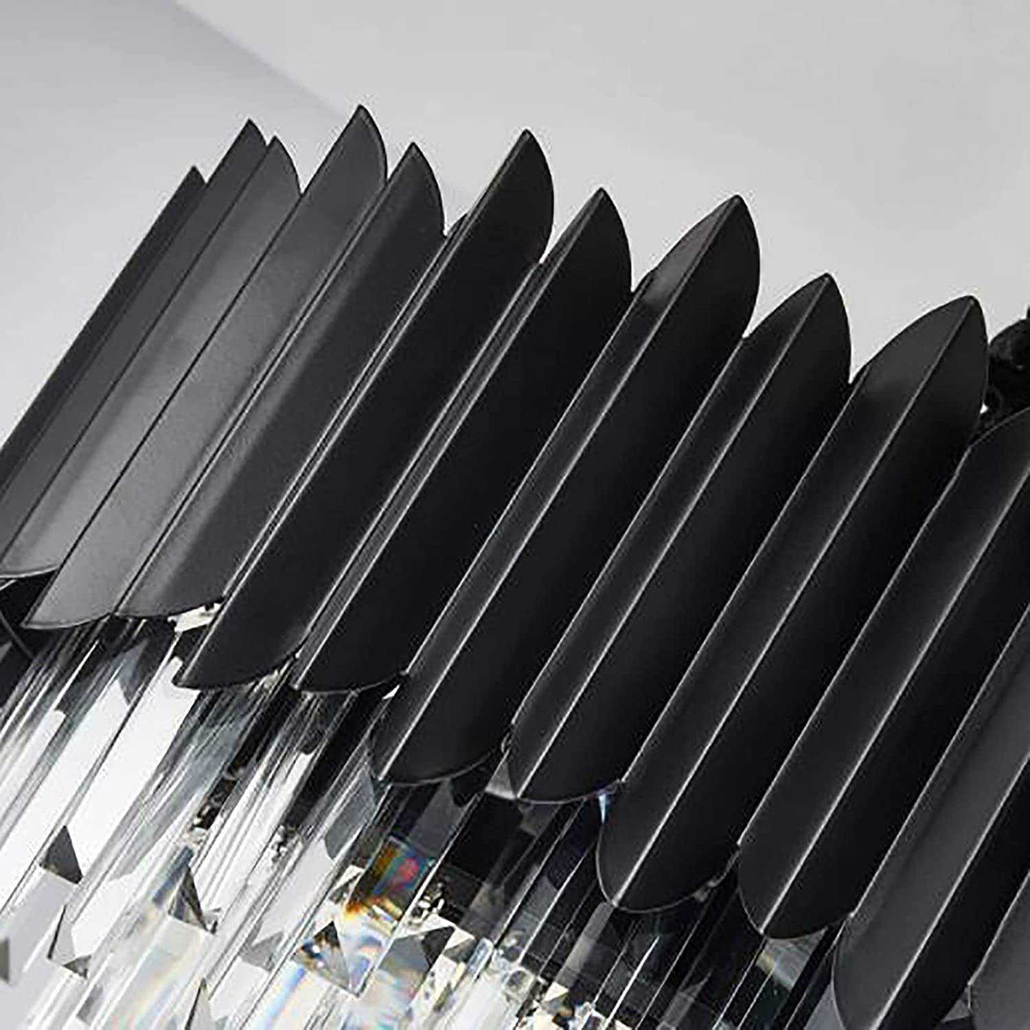 Crystal Chandeliers,Black Round Chandelier Light Fixture,2-Tier Raindrop Ceiling Light