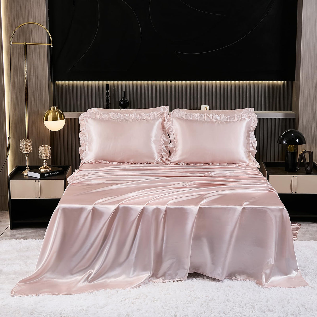 Comforter Set with Sheet Set Queen 8 Pieces Light Pink Bedding Set